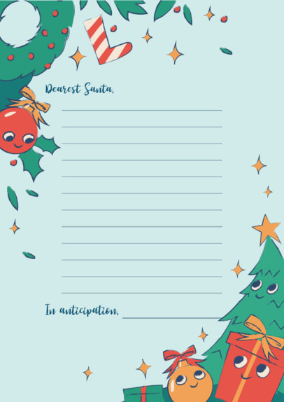Printable Letter Design Template for Santa Claus Featuring Cartoonish Christmas Graphics
