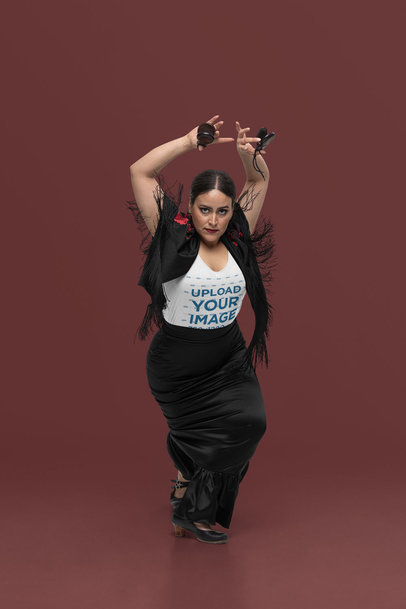 Bella Canvas Tank Top Mockup of a Woman with Castanets Dancing Flamenco