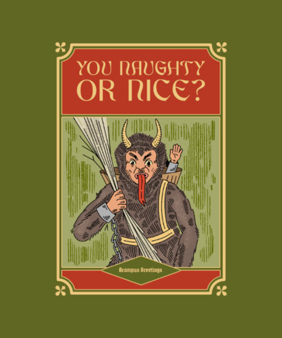 Xmas T-Shirt Design Template with a Classical-Style Illustration of Krampus