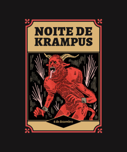 T-Shirt Design Template with a Horror Krampus Illustration for Christmas