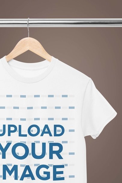 Mockup of a Gildan Round-Neck T-Shirt Placed on a Hanger