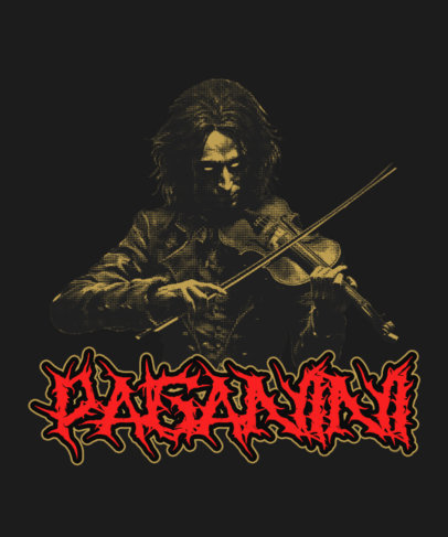 Death Metal-Styled T-Shirt Design Template Featuring a Paganini-Inspired Graphic