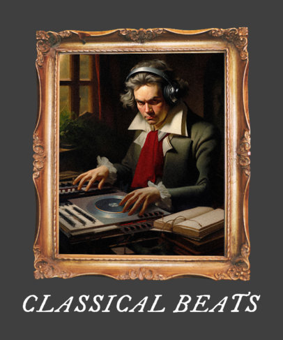 T-Shirt Design Creator Featuring an AI-Generated Graphic Inspired by a Classical Composer