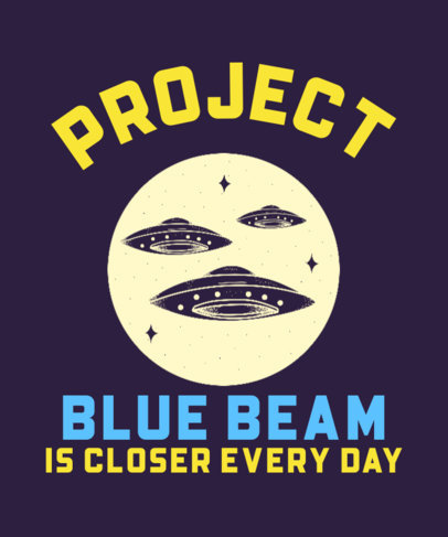 T-Shirt Design Maker Featuring a Blue Beam Conspiracy Theory Theme with Illustrated UFOs