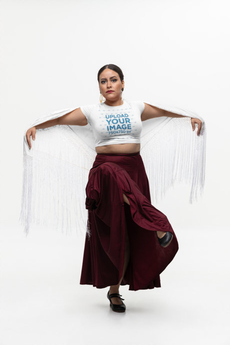 Bella Canvas Crop Top Mockup of a Professional Flamenco Dancer Posing in a Studio