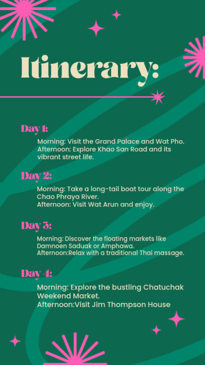 Instagram Story Maker Featuring a Travel Itinerary and a Colorful Layout