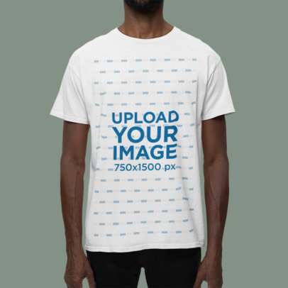 T-Shirt Mockup Featuring a Cropped-Face Man Standing Against a Customizable Background