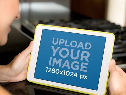 White iPad Featuring a Smiling Woman at Home