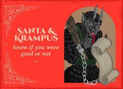 Xmas Greeting Card Template Featuring an Illustrated Krampus 