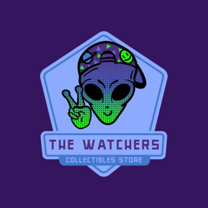 Logo Creator for a Collectibles Store With a Cool Alien Graphic