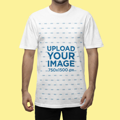 Gildan T-Shirt Mockup of a Bearded Cropped-Face Man Posing in a Studio
