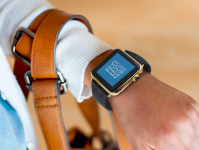 Mockup of a Woman Wearing an Apple Watch