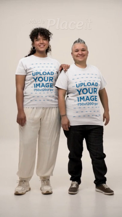 Bella Canvas and Gildan T-Shirt Video of Two Smiling Women Posing in a Studio