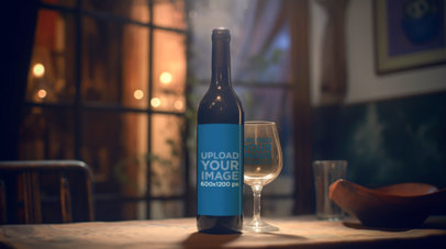 AI-Generated Mockup of a Wine Bottle and a Glass