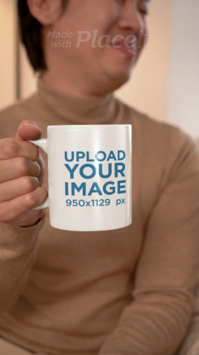 Thanksgiving-Themed Video Featuring a Happy Man With a Coffee Mug Hanging Out With a Friend