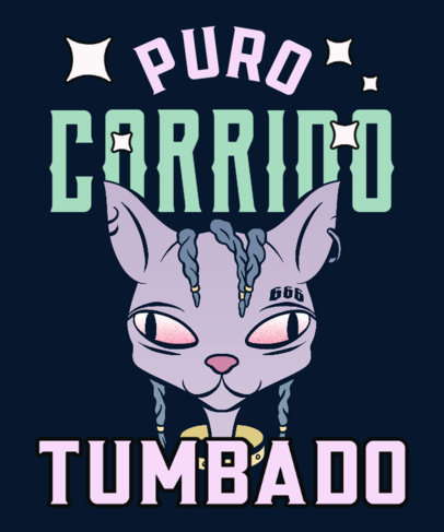 T-Shirt Design Creator Featuring an Illustrated Cat Cartoon with a Mexican Corrido Lyric