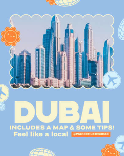 Instagram Post Template Featuring a Travel Guide and a Map for Dubai