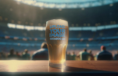 AI-Generated Mockup of a Beer Glass Placed in a Stadium