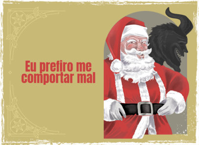 Christmas Greeting Card Template Featuring an Illustrated Santa Claus with Krampus