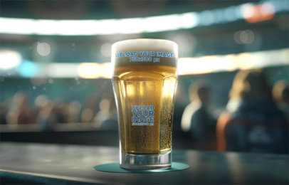 AI-Created Mockup of a Beer Glass Placed on a Bar's Counter