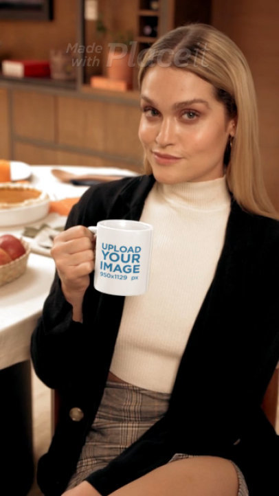 Video of a Woman Holding a Coffee Mug at a Thanksgiving Party