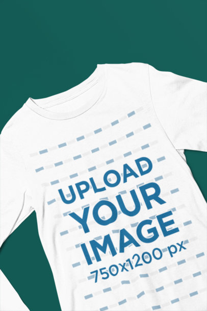 Mockup of a Bella Canvas Long-Sleeve Tee Lying on a Customizable Background