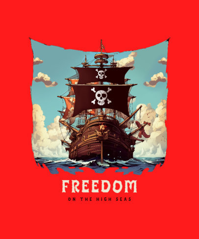 T-Shirt Design Template Featuring a Pirate's Ship Graphic Inspired by One Piece