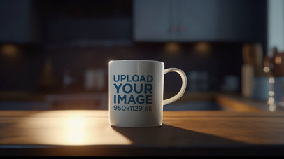 Mockup of a Coffee Mug Generated by AI Placed on a Kitchen Counter