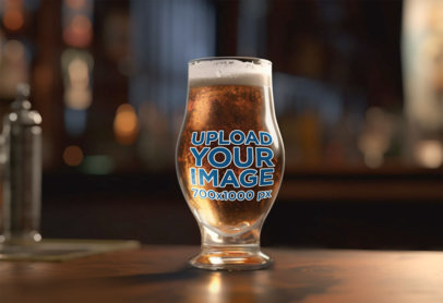 AI-Generated Mockup of a Beer Glass Placed on a Bar Counter