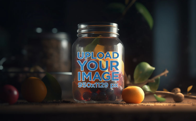 AI-Created Mockup Featuring a Glass Jar Filled with Fresh Fruit