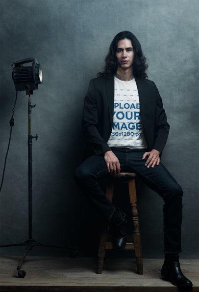 Round-Neck Bella Canvas T-Shirt Mockup of a Man Modeling in a Studio