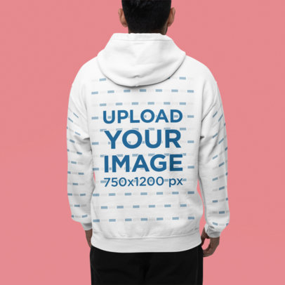 Back-View Gildan Hoodie Mockup Featuring a Man Posing in a Studio