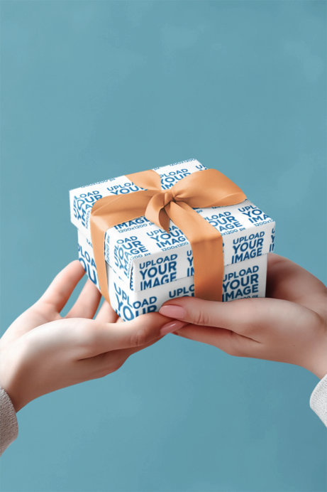Wrapping Paper Mockup of an AI-Generated Woman Giving a Gift to Someone