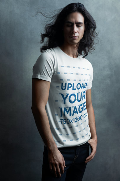 Round-Neck Bella Canvas Tee Mockup of a Long-Haired Male Model
