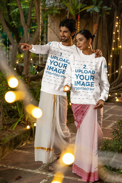 Sweatshirt Mockup of a Woman and a Man Celebrating Diwali