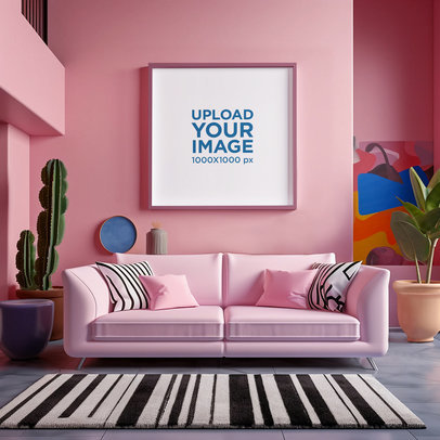 AI-Created Mockup of an Art Print in a Barbie-Inspired Living Room