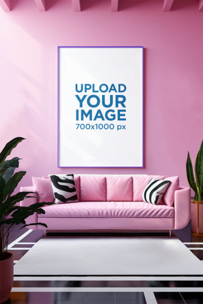 Art Print Mockup Featuring an AI-Generated Living Room Inspired by Barbie