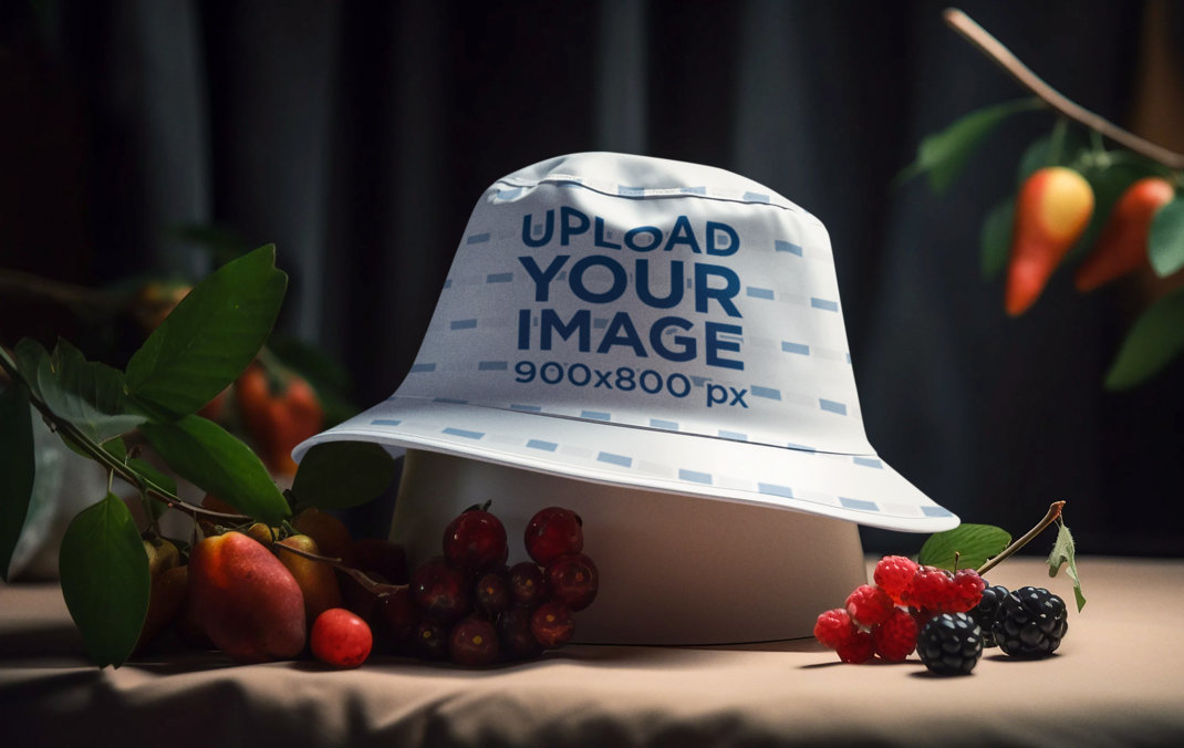 Placeit - Mockup Featuring an AI-Generated Bucket Hat Surrounded by ...