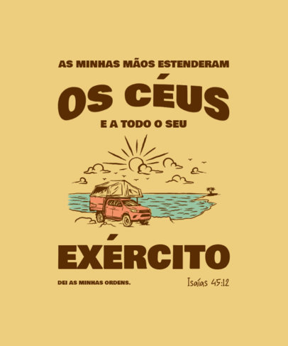 T-Shirt Design Template With a Beach Scene Graphic and a Christian Verse