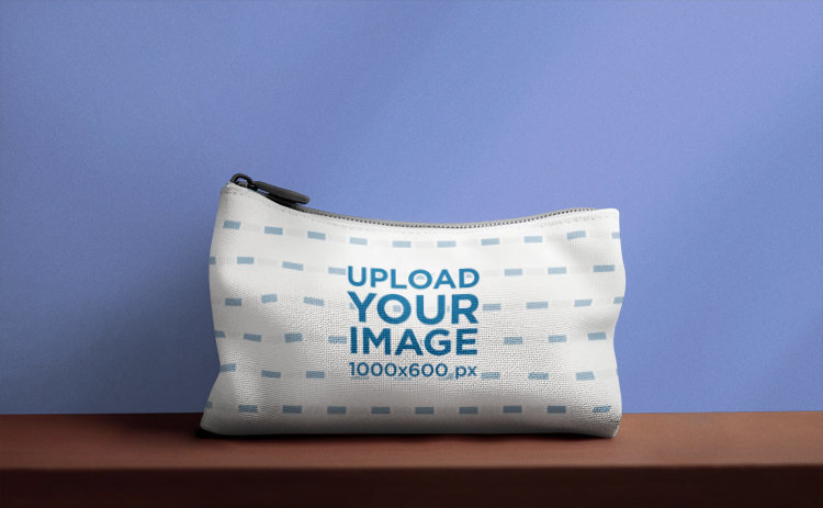 Mockup of an AI-Generated Pouch Placed on a Wooden Surface