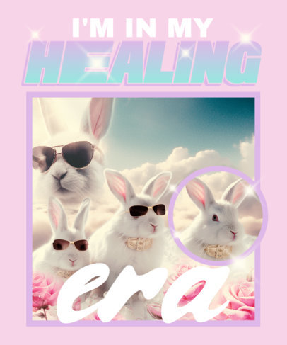 T-Shirt Design Template with Funny Bunny Graphics Generated by AI