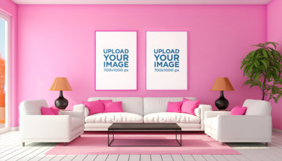 AI-Created Mockup of Two Art Prints Placed in a Pink Bedroom Inspired by Barbie