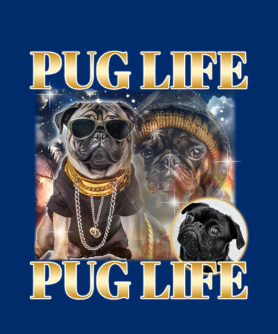 T-Shirt Design Template Featuring a Funny Pug with Gold Chains 