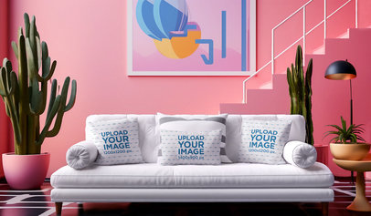 Barbie-Inspired Mockup of an AI-Generated Couch with Customizable Pillows