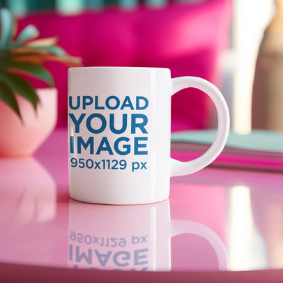 AI-Generated Mockup Featuring a Coffee Mug in a Barbie-Inspired Setting m35813