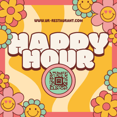 Coaster Design Template Featuring Retro Illustrations with a QR Code 5986