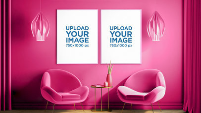 AI-Generated Mockup Featuring Two Art Prints in an Art Decó-Decorated Room