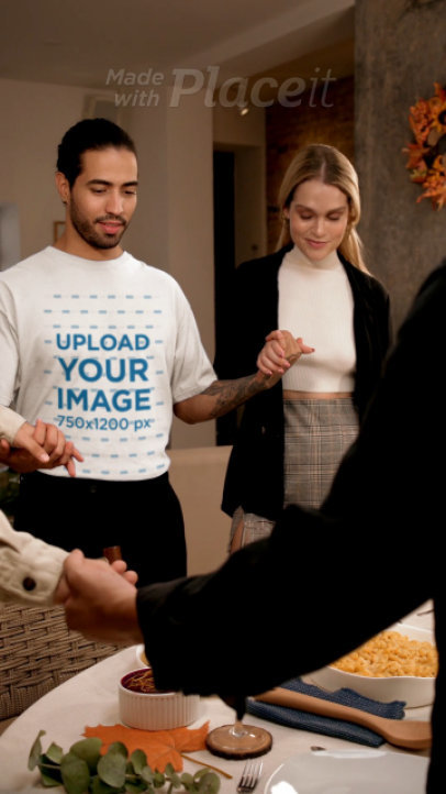Friendsgiving-Themed Video of a Bearded Man Wearing a Yazbeck T-Shirt