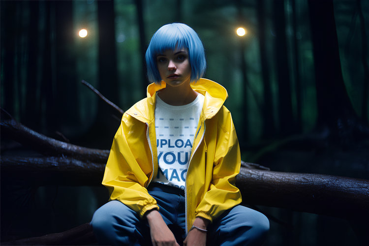 T-Shirt Mockup of an AI-Generated Teenage Girl Inspired by Coraline