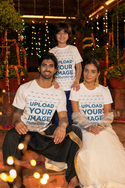 T-Shirt Mockup Featuring a Family Celebrating Diwali Together